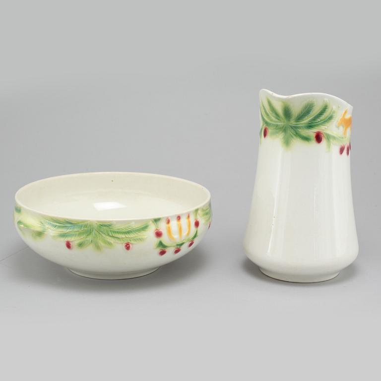 A jug and a bowl in earthenware by Rörstrand, second quarter of the 20th century.