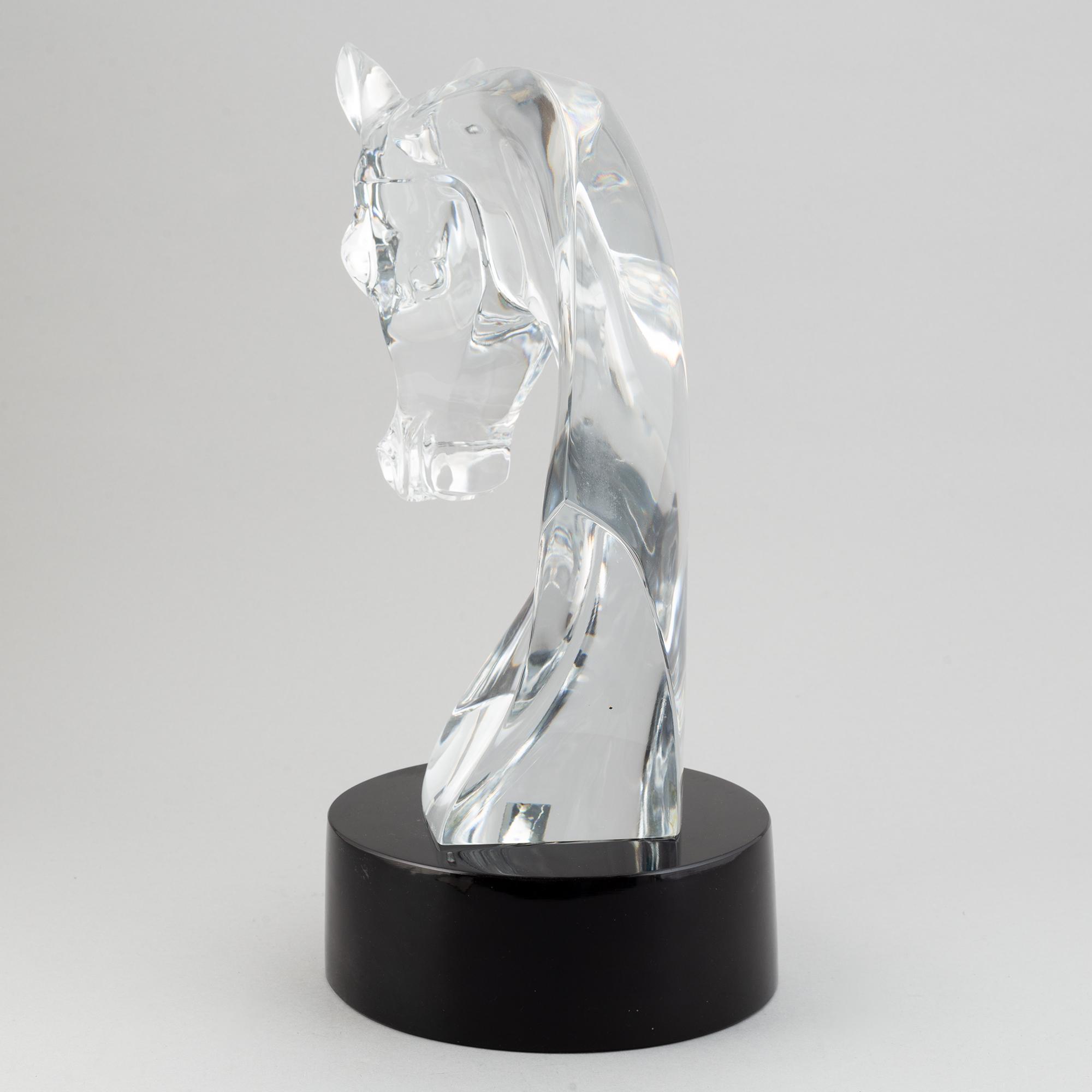 A Lalique Tête de Cheval Glass Horse Head Sculpture, signed.