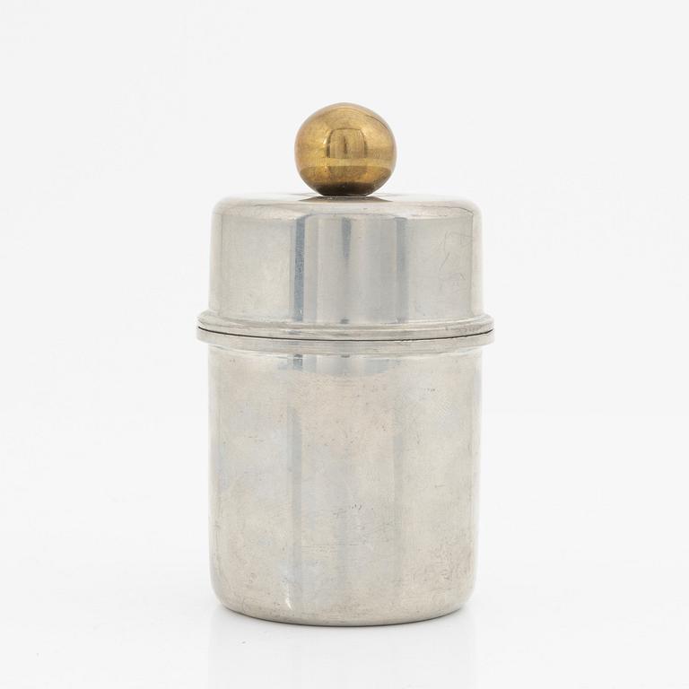 Estrid Ericson, a pewter and brass lidded jar, Svenskt Tenn, Stockholm 1968.