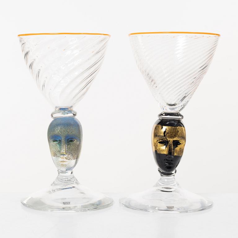 Bertil Vallien, pokalglas, 2 st, Kosta Boda.