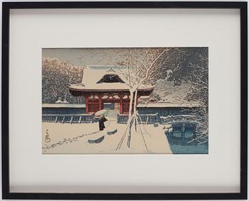 Kawase Bunjiro Hasui, Kawase Bunjiro Hasui, färgträsnitt, Snow at Shiba Park, Tokyo (Shiba kôen no yuki).