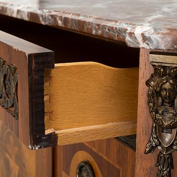 A mid 20th Century late Gustavian style chast of drawers with a marble top.