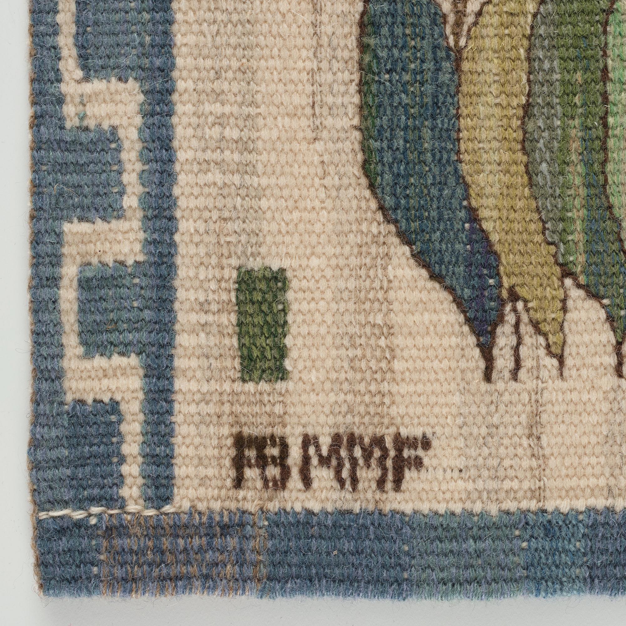 Märta Måås-Fjetterström, textiles, 2 pcs., "Blomlapp", tapestry weave, "Pingstlilja" ca 28,5 x 29,5 cm, "Pensé" ca 25,5 x 26 cm, signed AB MMF.
