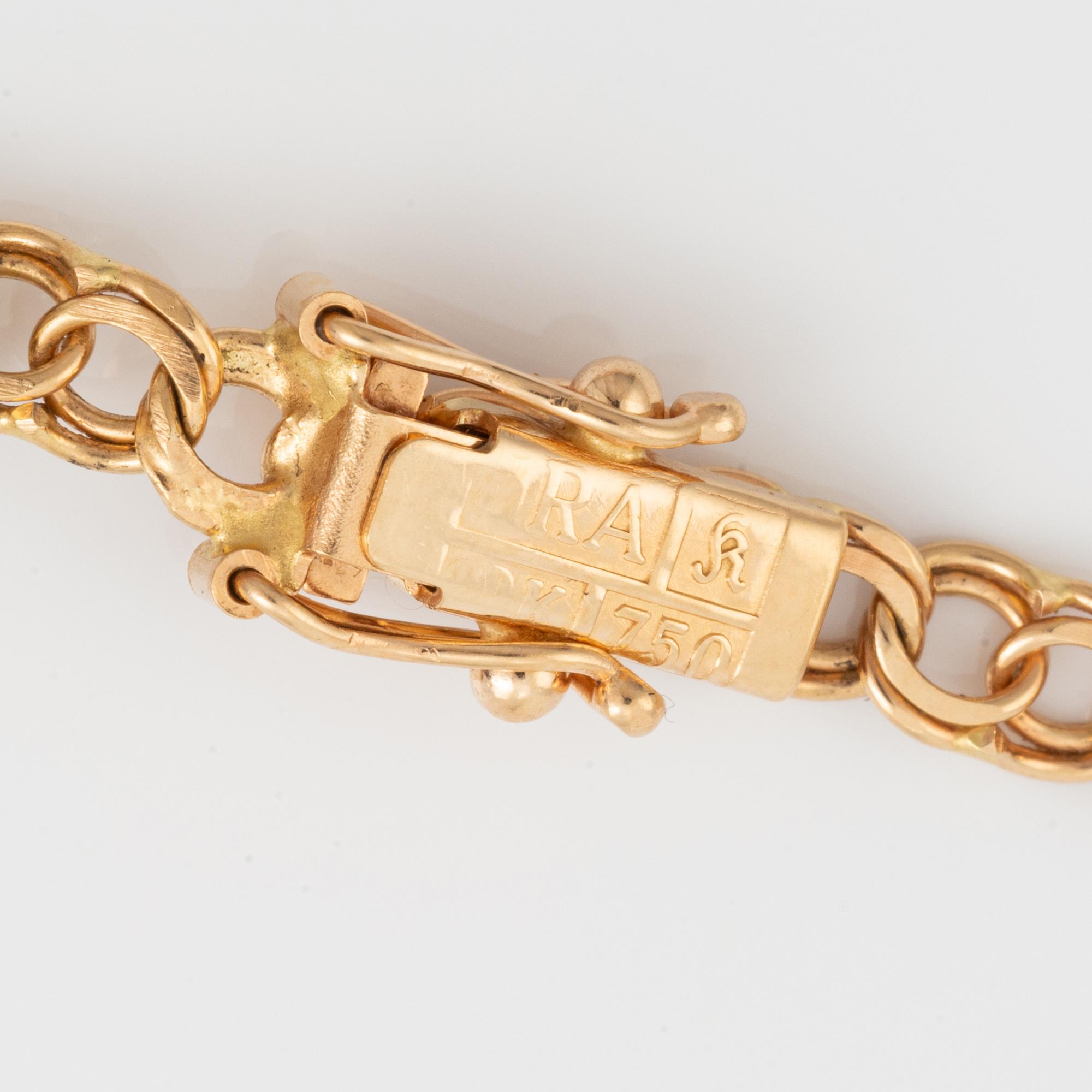 Collier 18K guld, doserad bismarck, med berlock.