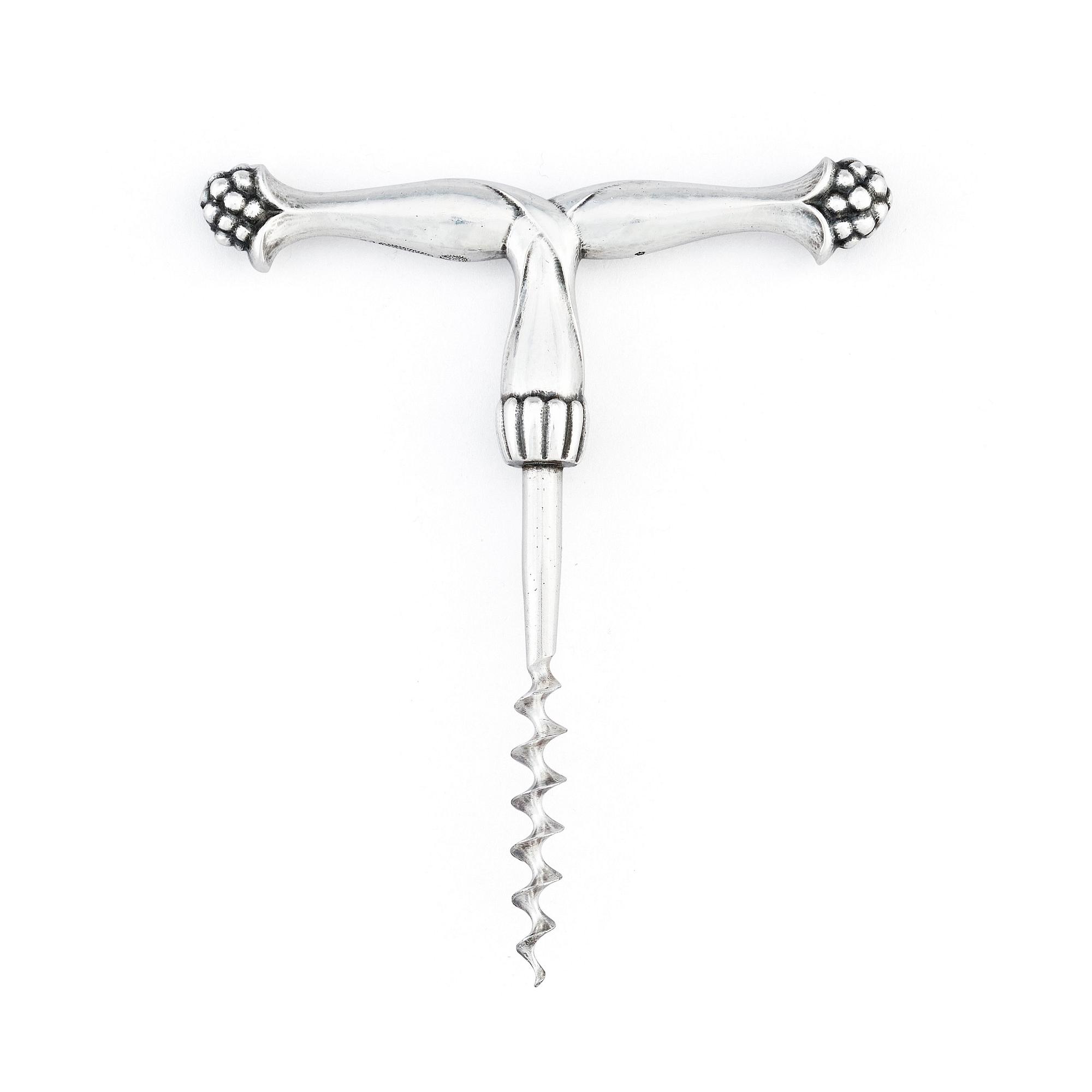 Georg Jensen, an 830/1000 silver corkscrew, Copenhagen ca 1915-1919, Swedish import marks GAB F, design nr 89 (blurred).