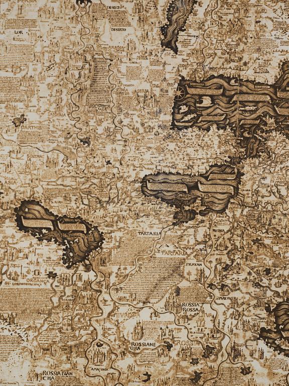 Josef Frank, a mahogany base table, map on the top, Svenskt Tenn, Sweden, model U601 (the top) & U491, 1960s-1970s.