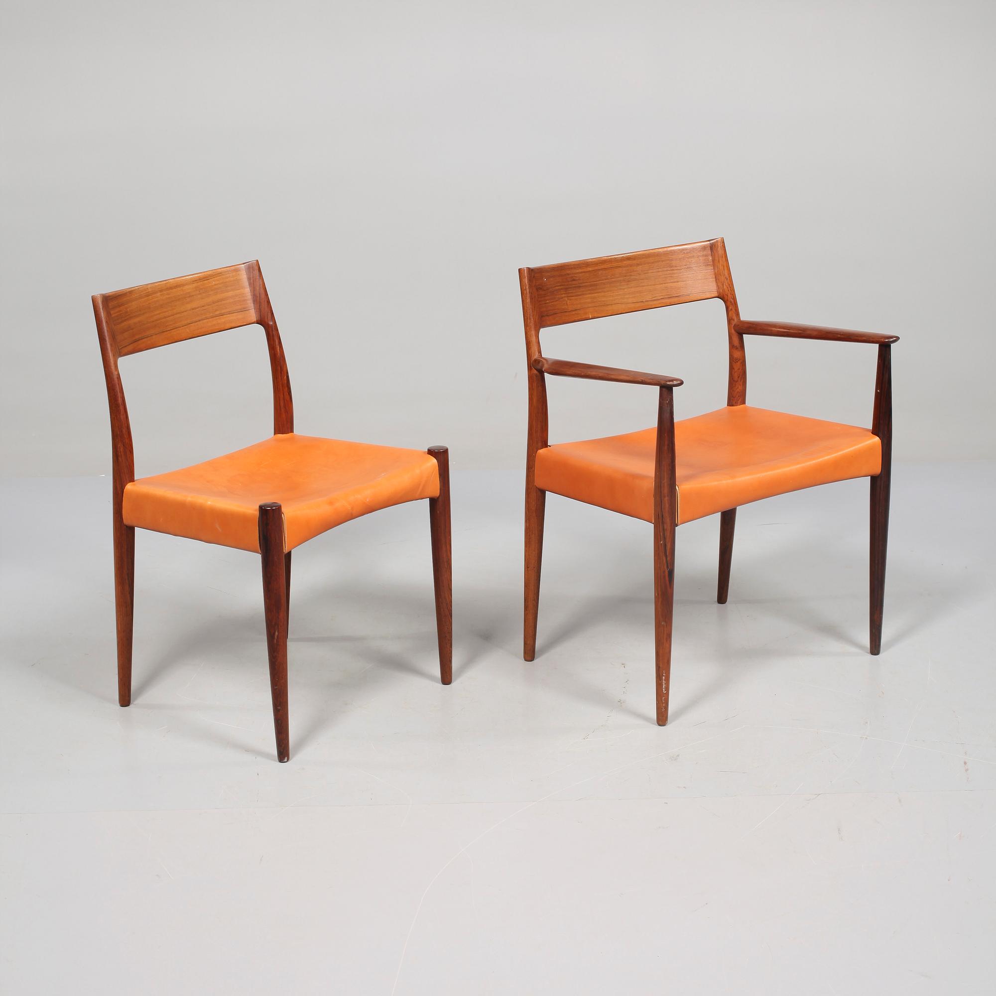 STOLAR, 4 st samt KARMSTOLAR, 2 st, Mogens Kold, Danmark, 1900-talets andra hälft.