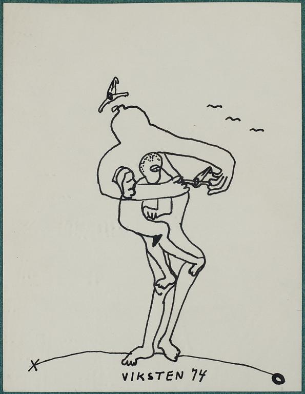 Hans Viksten, 4 framed indian ink drawings, signed and dated -70, -72, -74, -78.