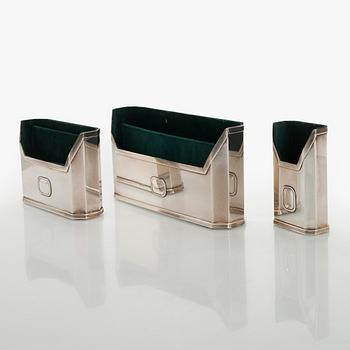 A set of three silver letter/pen holders, Italy, second half of the 20th century.