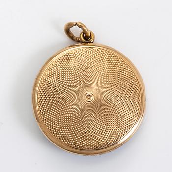 Medaljong, 14K guld, emalj, rosenslipad diamant.