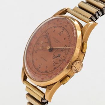 Chronographe Suisse, rannekello, 37,5 mm, 18K kultaa, manuaalinen, pleksilasi.