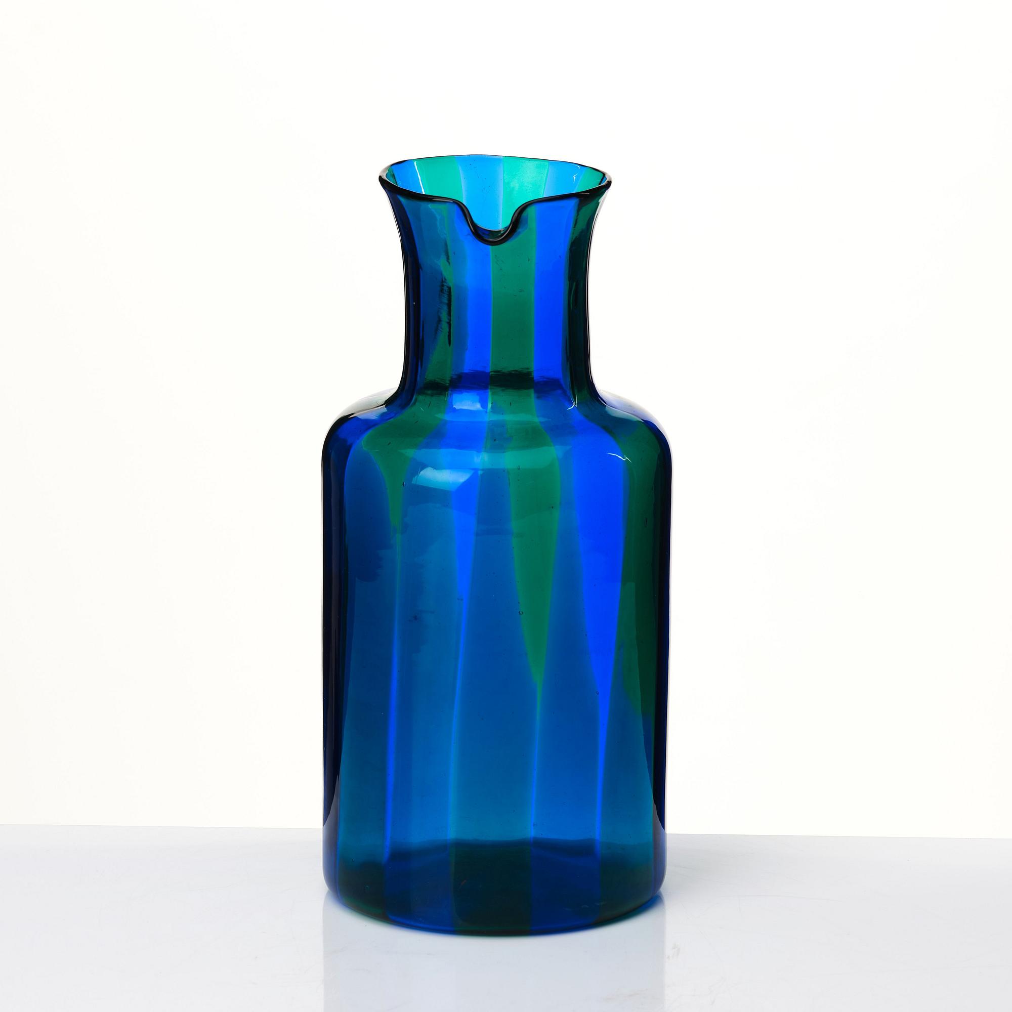 Fulvio Bianconi, a blue and green glass pitcher, Venini Murano, Italy 1960s.