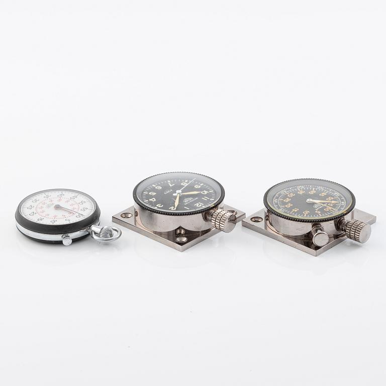 HEUER, three timing instruments, Auto-Rallye, Master-Time 8 Days and a stopwatch, "provenance from the Acropolis Rally 1966.".