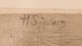 HUGO SIMBERG, line etching and drypoint, plate signed.