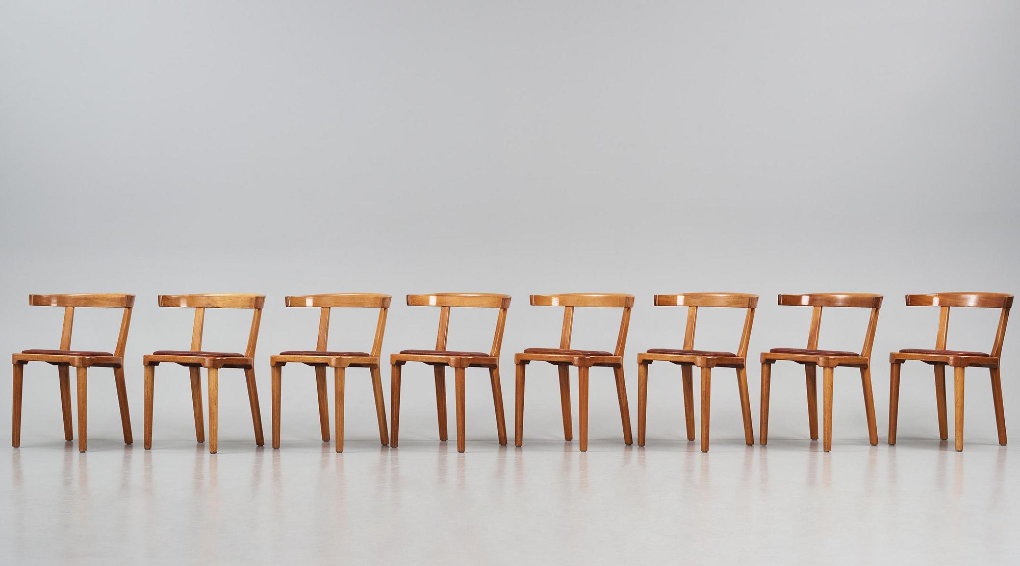 Gunnar Asplund, a set of eight mahogany chairs, Svenska Möbelfabrikerna, Bodafors, ca 1934-35, for the Bredenberg Department Store.