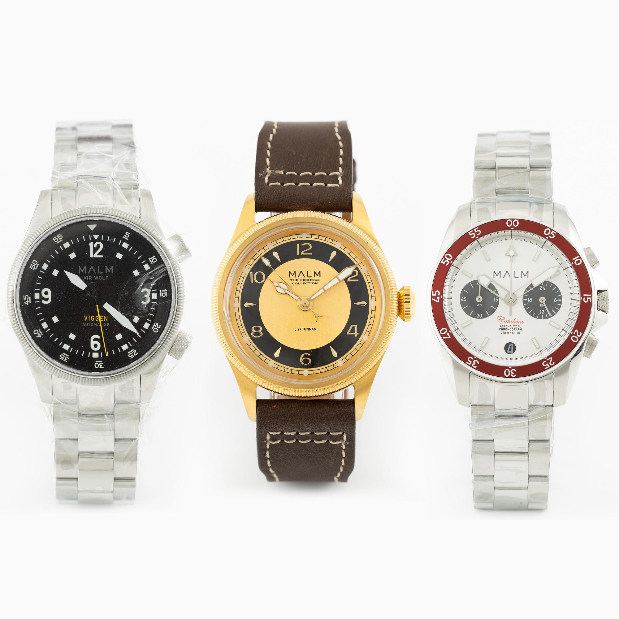 Malm, 3 pcs, wristwatches, "No Reserve".