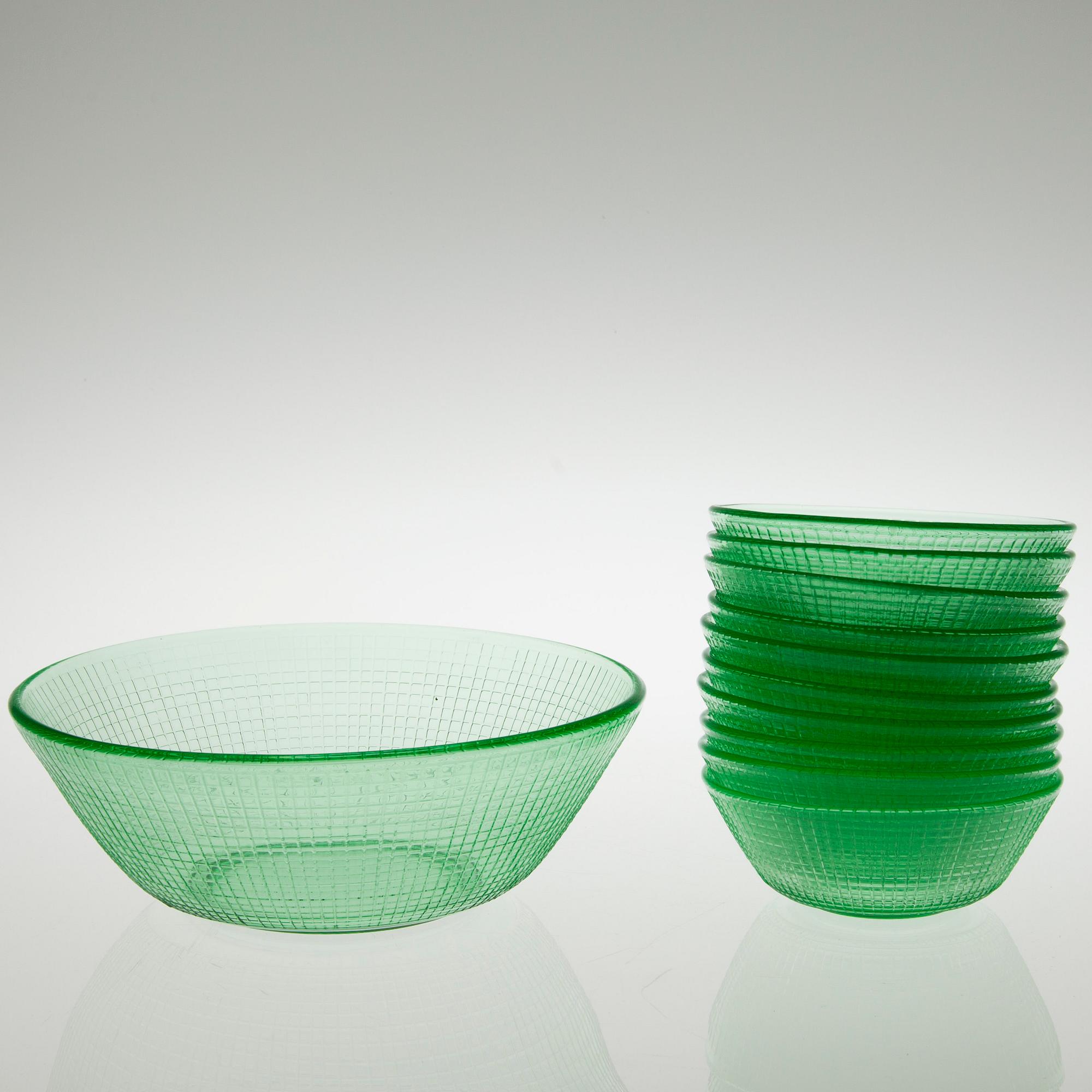 SERVISDELAR, 14 st, glas, "Ruutu" och "Pohjantähti" Helena Tynell, Riihimäen Lasi, 1900-talets slut.