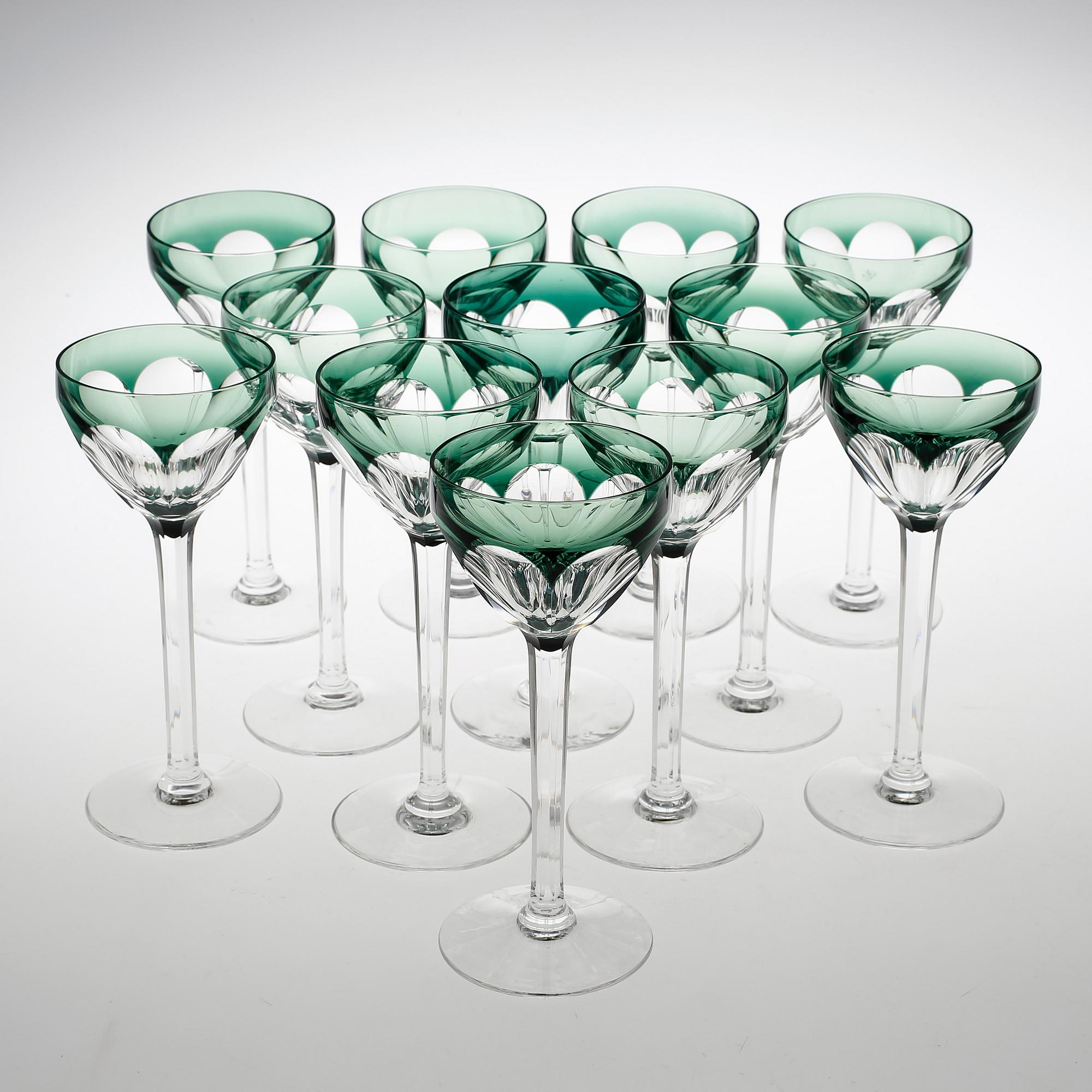 VITVINSGLAS, 12 stycken. Val Saint Lambert, Belgien, 1950-tal.