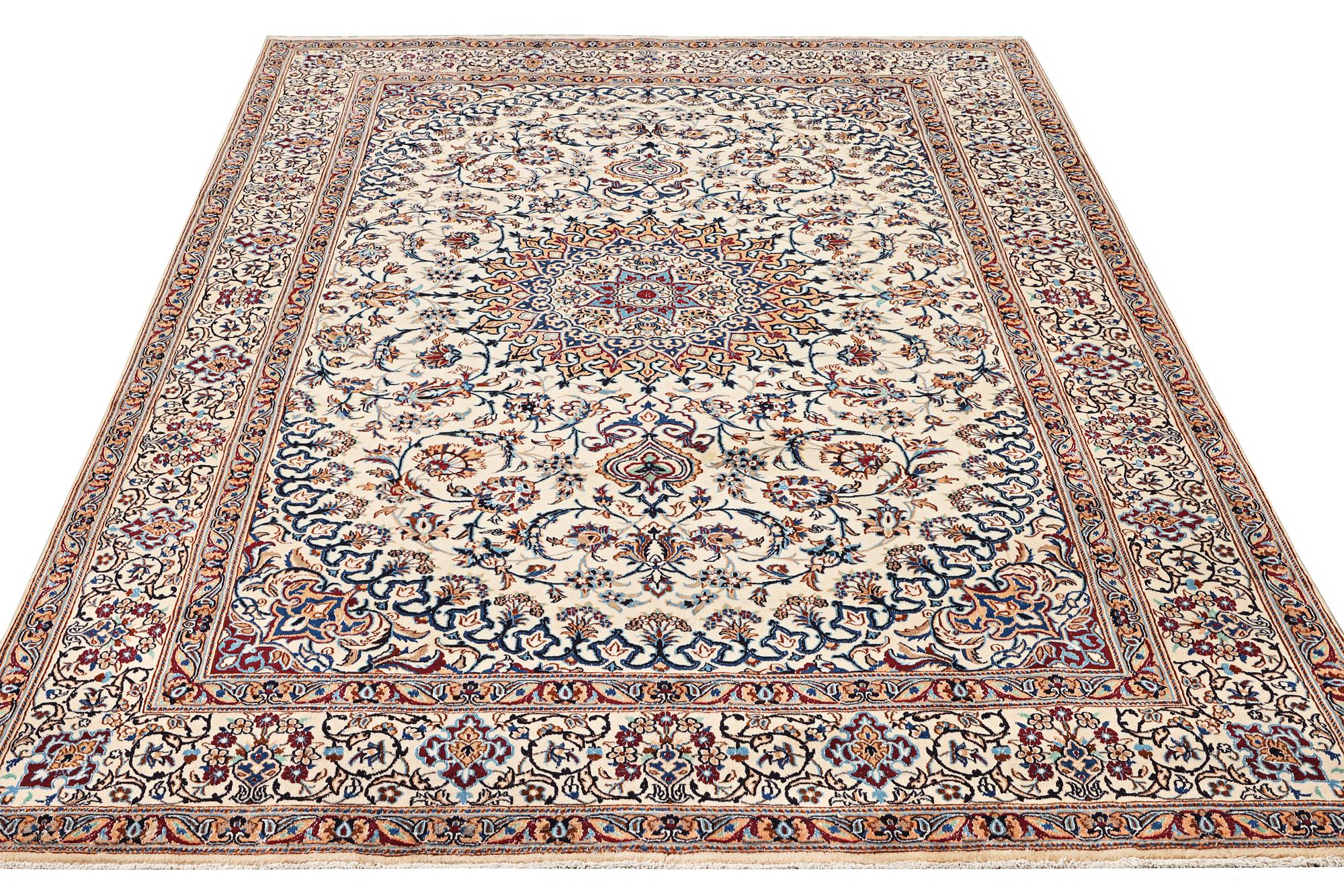 A part silk Nain carpet, 9 LA, a. 335 x 245 cm.