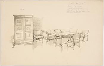 MÖBELRITNINGAR, 10 stycken, blyerts, Odd Fellow huset Stockholm 1920-tal.