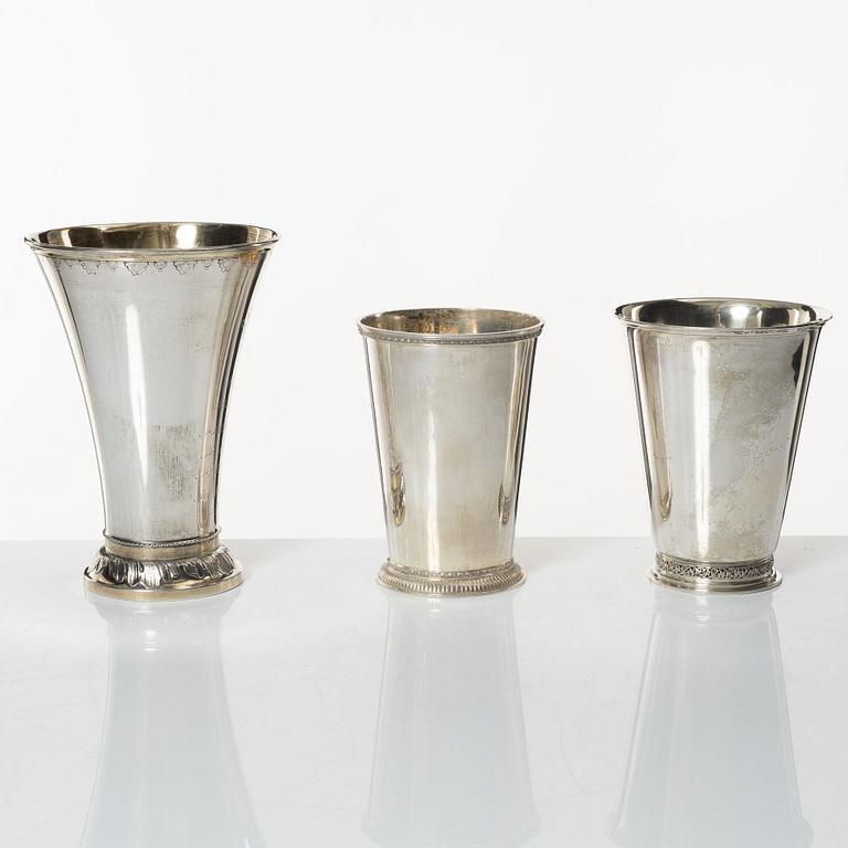 Bägare, 3 st, silver, Sverige, 1900-talets första hälft.