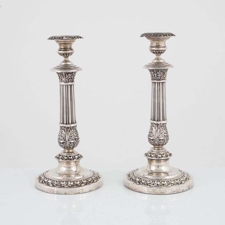 Gustaf Möllenborg, ljusstakar, ett par, silver, senempire, Stockholm 1837.