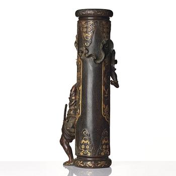 A large Japanese bronze sculpture/vase, signed Miyao Zo, Meiji period (1868-1912).