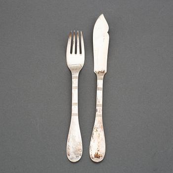 Evald Nielsen, a part 830/1000 silver fish cutlery, Denmark (24 pieces).