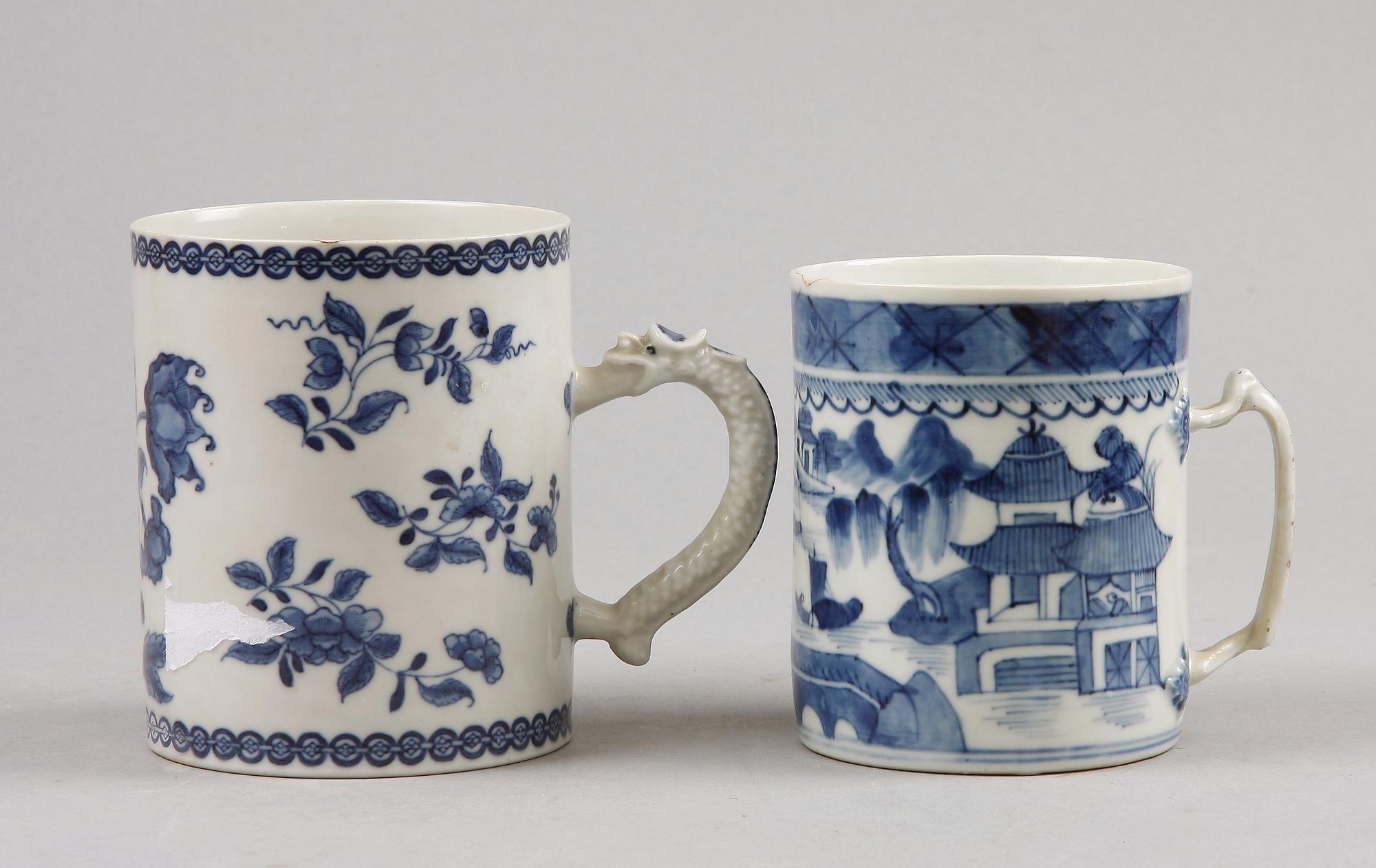 MUGGAR, 2 st, porslin, Kina 1700-1800-tal.