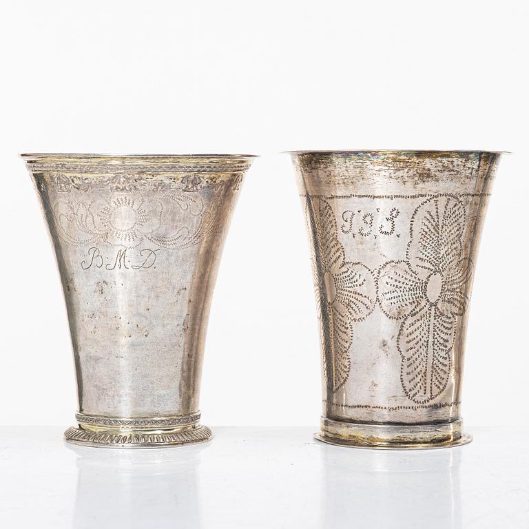 Two Swedish silver beakers, 18th century.