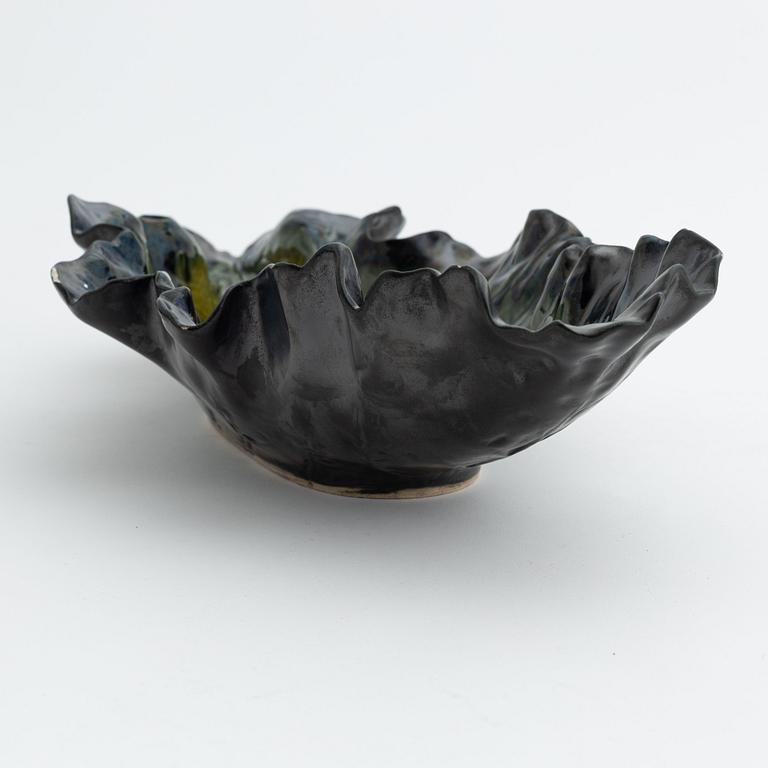 Pol Chambost, a glazed ceramic leaf shaped bowl or dish, signed.