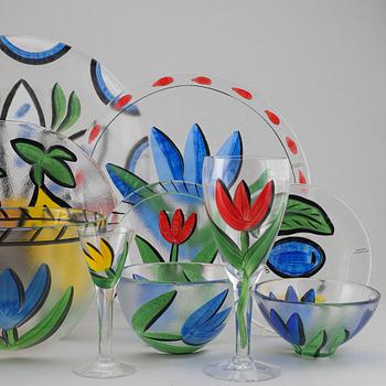 A glass service, 'Tulipa' 56 pcs, by Ulrica Hydman-Vallien, Kosta Boda, signed.