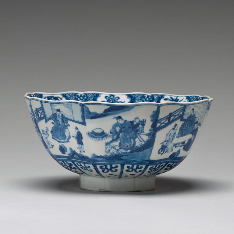 A blue and white bowl with immortals, Qing dynasty, Kangxi (1662-1722).