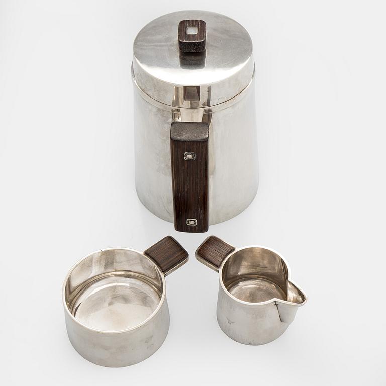 Bertel Gardberg, Coffee set, 3 pieces, 916 silver and rosewood, Toivo V. Toukonen, Helsinki, 1956.