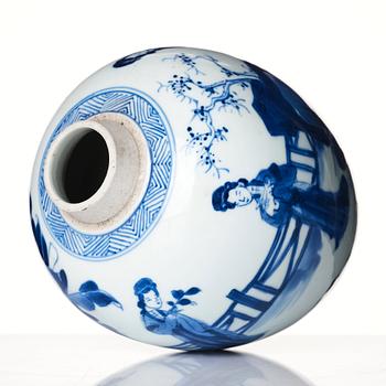 A blue and white tea caddy, Qing dynasty, Kangxi (1662-1722).