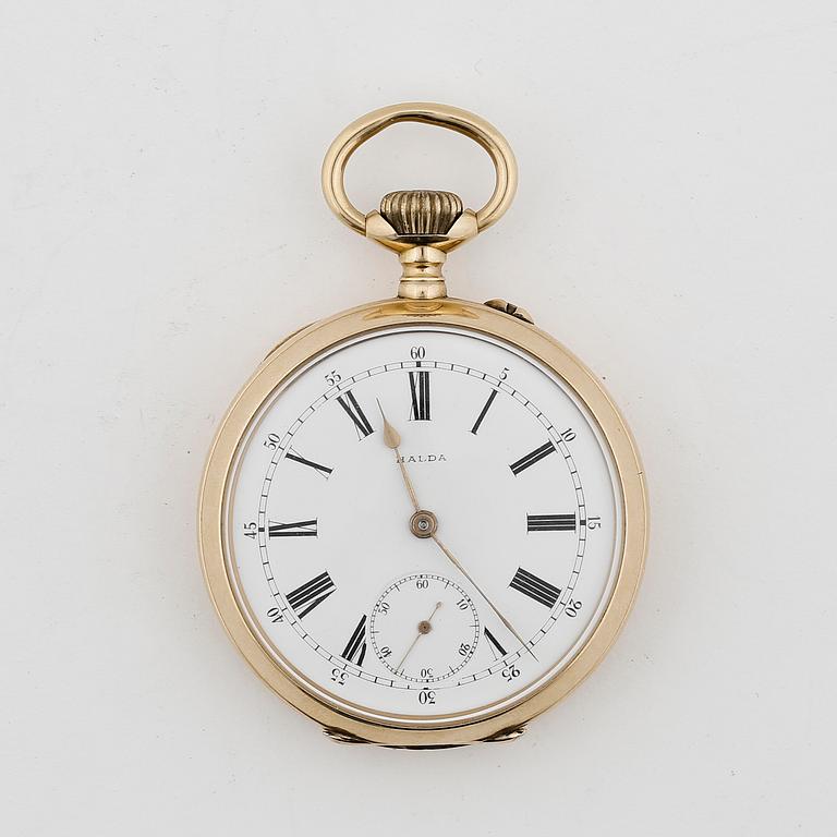 HERRFICKUR, guld 18K, Halda, T-verk, numrerad 4769, boetten från 1897. Tot ca 94 gram.