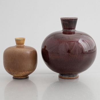 Berndt Friberg, a set of two stoneware vases, Gustavsbergs studio, 1974-77.