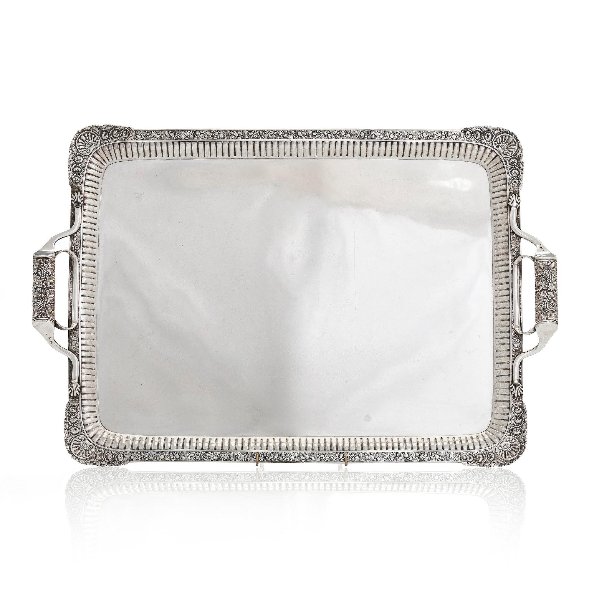 A silver tray, maker's mark of Henrik Tallberg, St. Petersburg 1832.