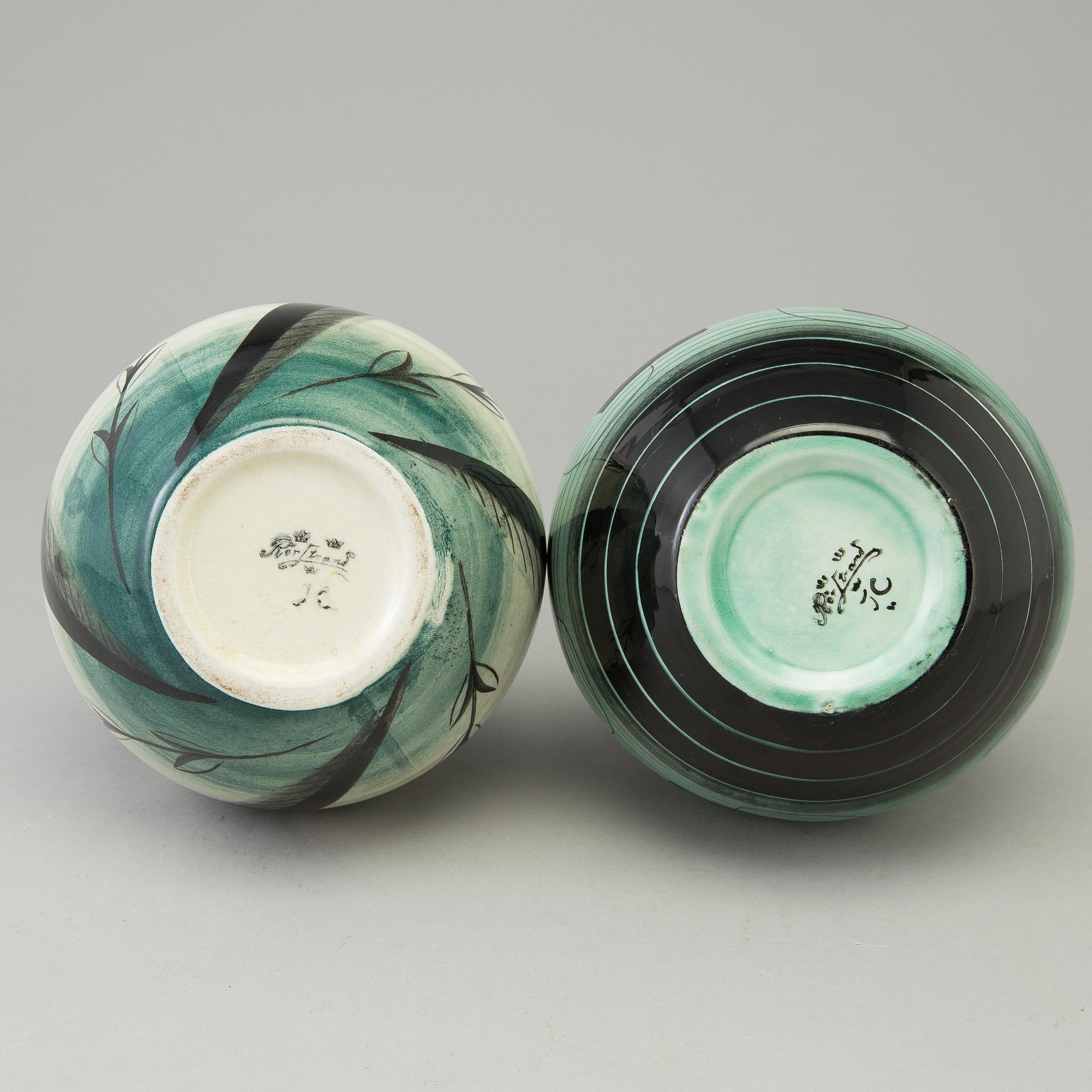 ILSE CLAESSON, VASER, två st, flintgods, Rörstrand, 1928-1936.