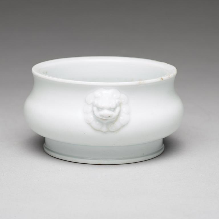 A blanc de chine censer, probably late Ming dynasty.