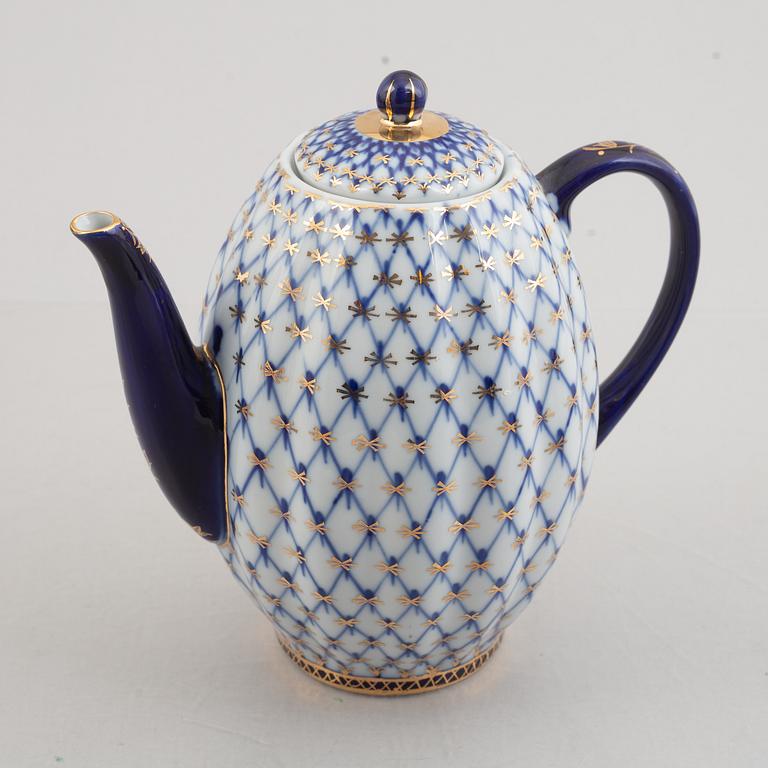 Kaffeservis, 39 delar, porslin, "Cobalt Net", Lomonosov, Sovjetunionen.