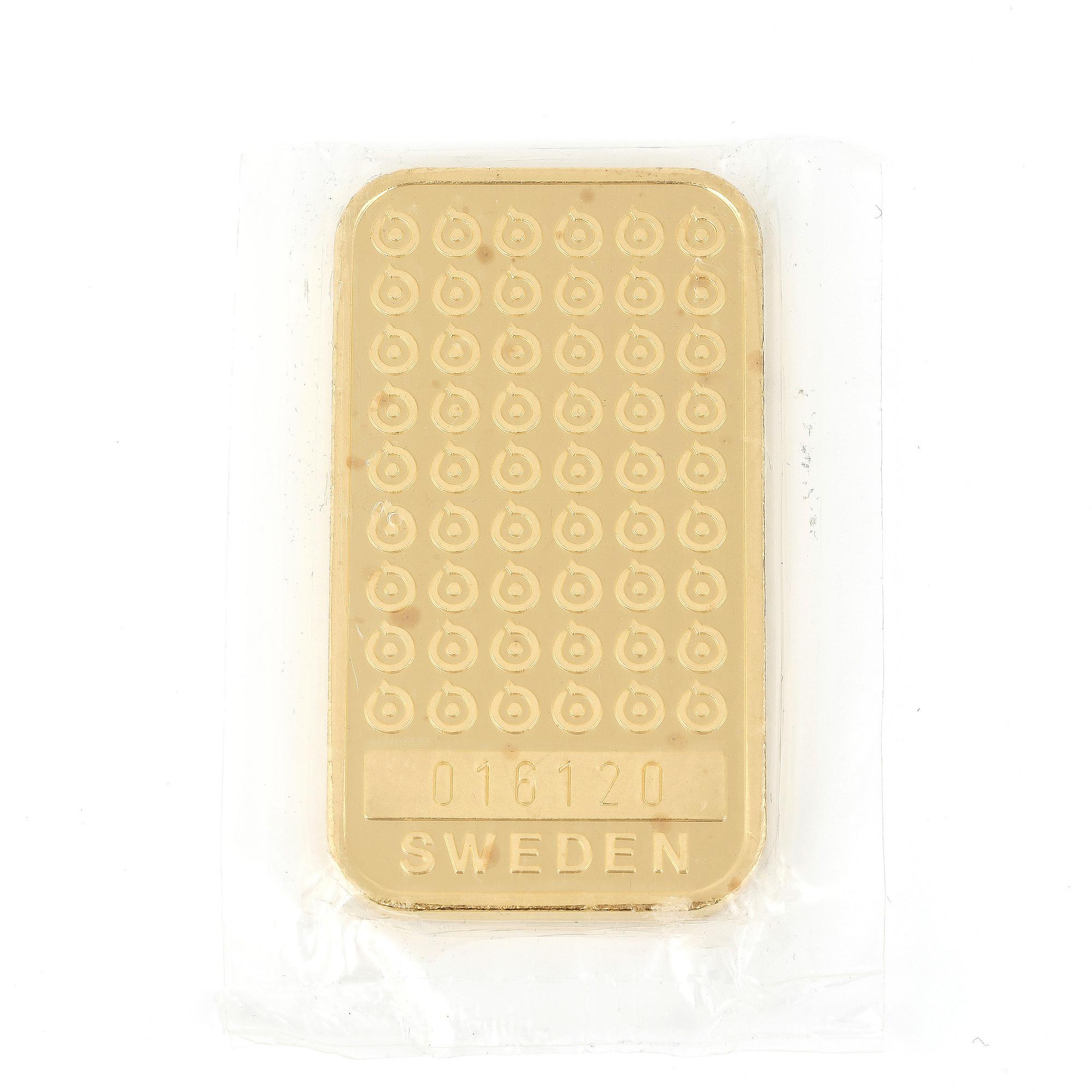 GULDTACKA, 24K guld, Boliden. Vikt 100g.
