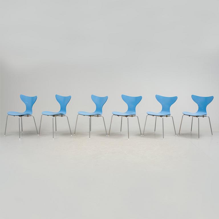 STOLAR, 6 stycken, "Liljan", Arne Jacobsen, 1970-tal.