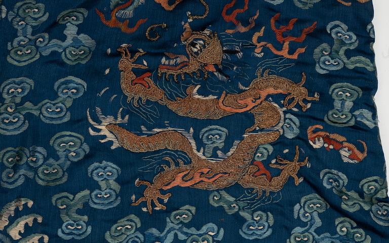 A Chinese embroidered silk robe, Qing dynasty, 19th Century.