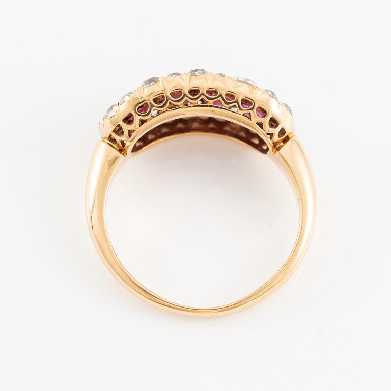 Ring, Hallbergs, 18K gold with rubies and old-cut diamonds. Early 20th century.