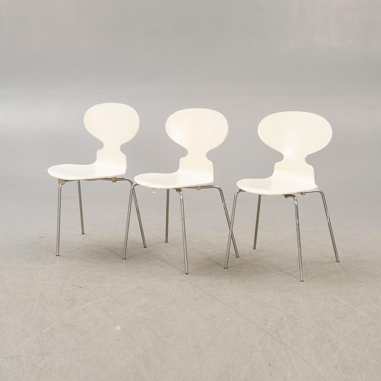 A set of three Arne Jacobsen Myran chairs for fritz Hansen Denmark alter part of the 20th century.