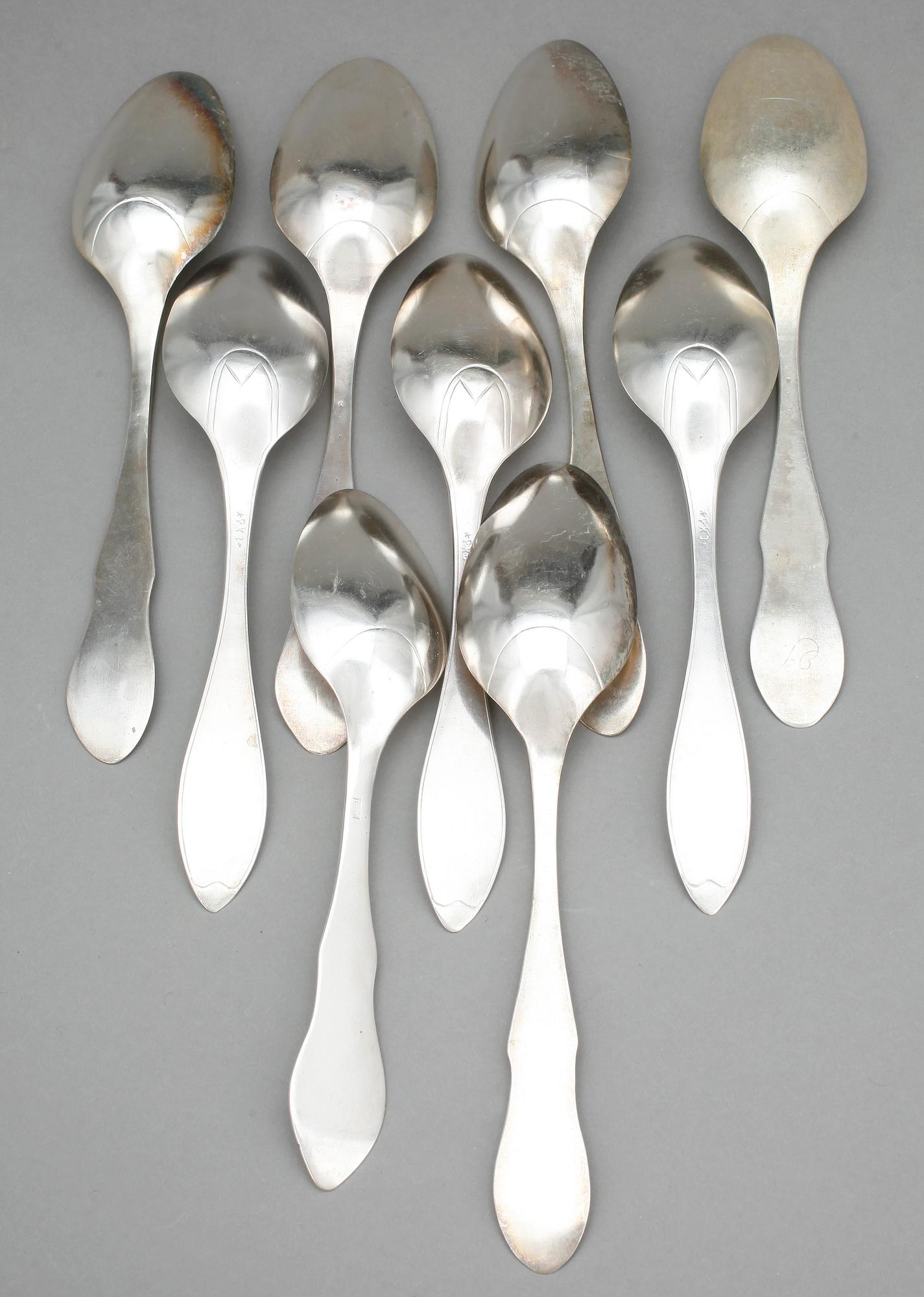 SKEDAR, 9 st, silver, troligen 1800-talets slut samt 1900-tal. Vikt ca 395 g.