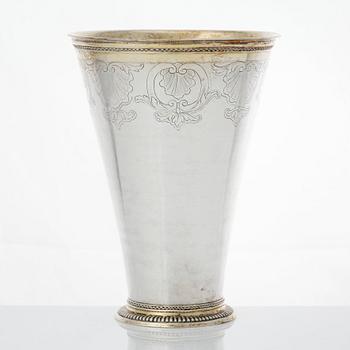 A Swedish 18th century prcel-gilt silver beaker, mark of Gustaf Stafhell, Stockholm 1742.