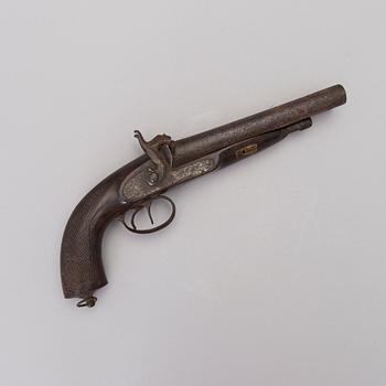 A Central European percussion lock pistol from the first half of the 19th century.