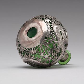 A Chinese silver mounted glass bottle, Shanghai, 1910's.